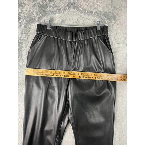 LOGO Lori Goldstein Faux Leather Joggers 10 Black Stretchy Pleather Minimalist - Picture 11 of 16